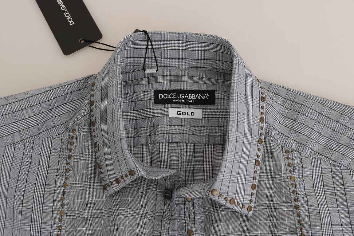 Dolce & Gabbana Gray Check GOLD Cotton Slim Fit Shirt Dolce & Gabbana