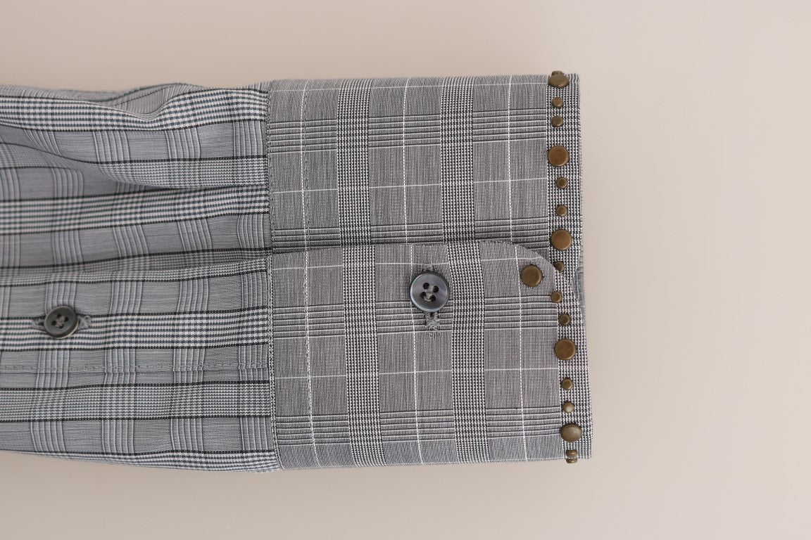 Dolce & Gabbana Gray Check GOLD Cotton Slim Fit Shirt Dolce & Gabbana