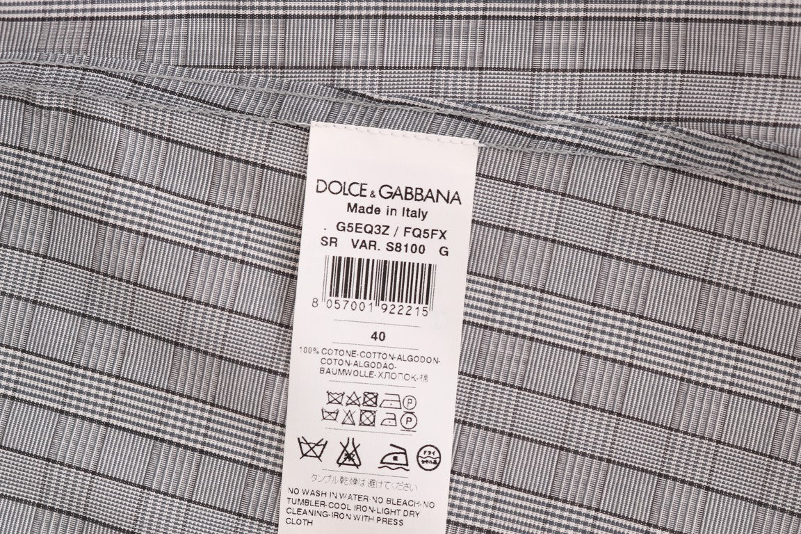 Dolce & Gabbana Gray Check GOLD Cotton Slim Fit Shirt Dolce & Gabbana