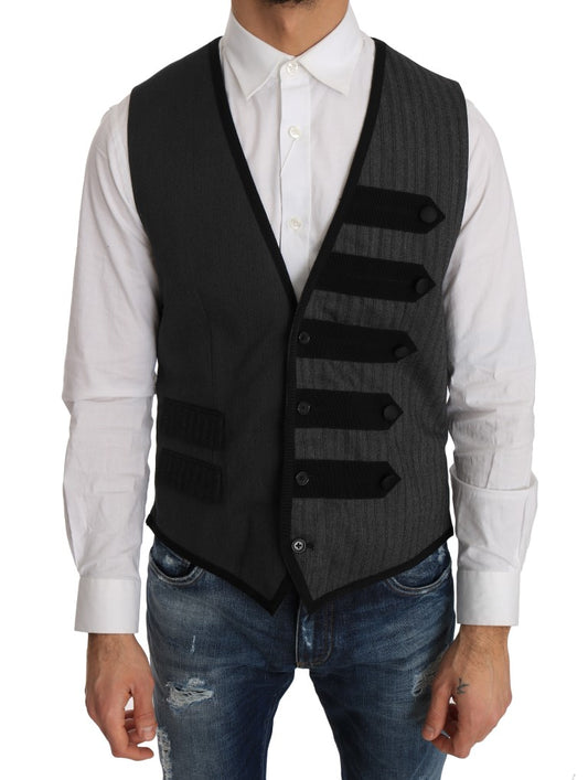 Dolce & Gabbana Gray Wool Patterned Slim Vest Dolce & Gabbana