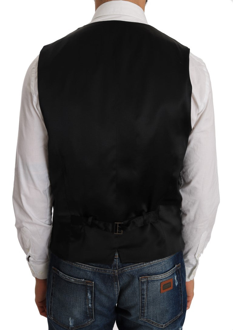 Dolce & Gabbana Gray Wool Patterned Slim Vest Dolce & Gabbana