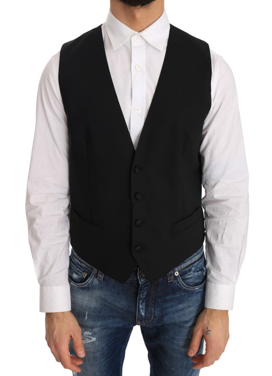 Dolce & Gabbana Black Wool Silk Vest Dolce & Gabbana