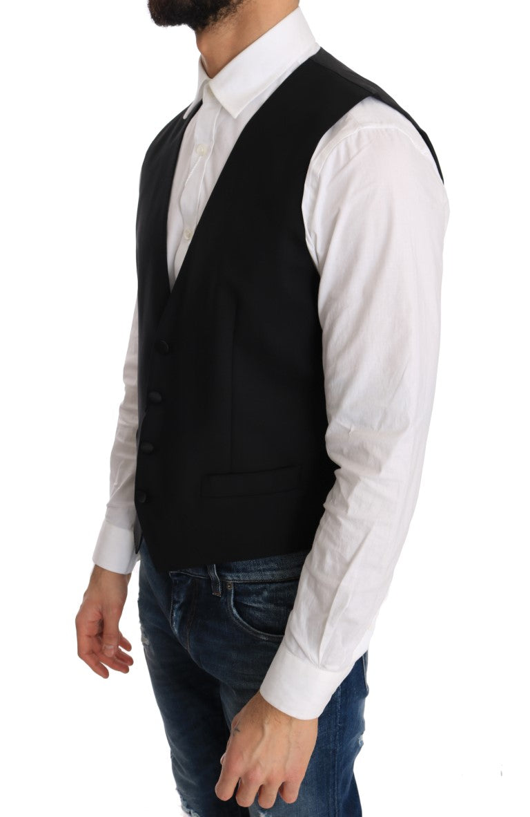 Dolce & Gabbana Black Wool Silk Vest Dolce & Gabbana