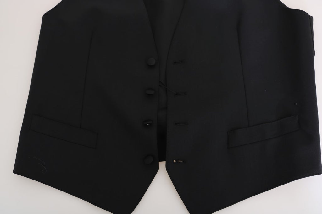 Dolce & Gabbana Black Wool Silk Vest Dolce & Gabbana