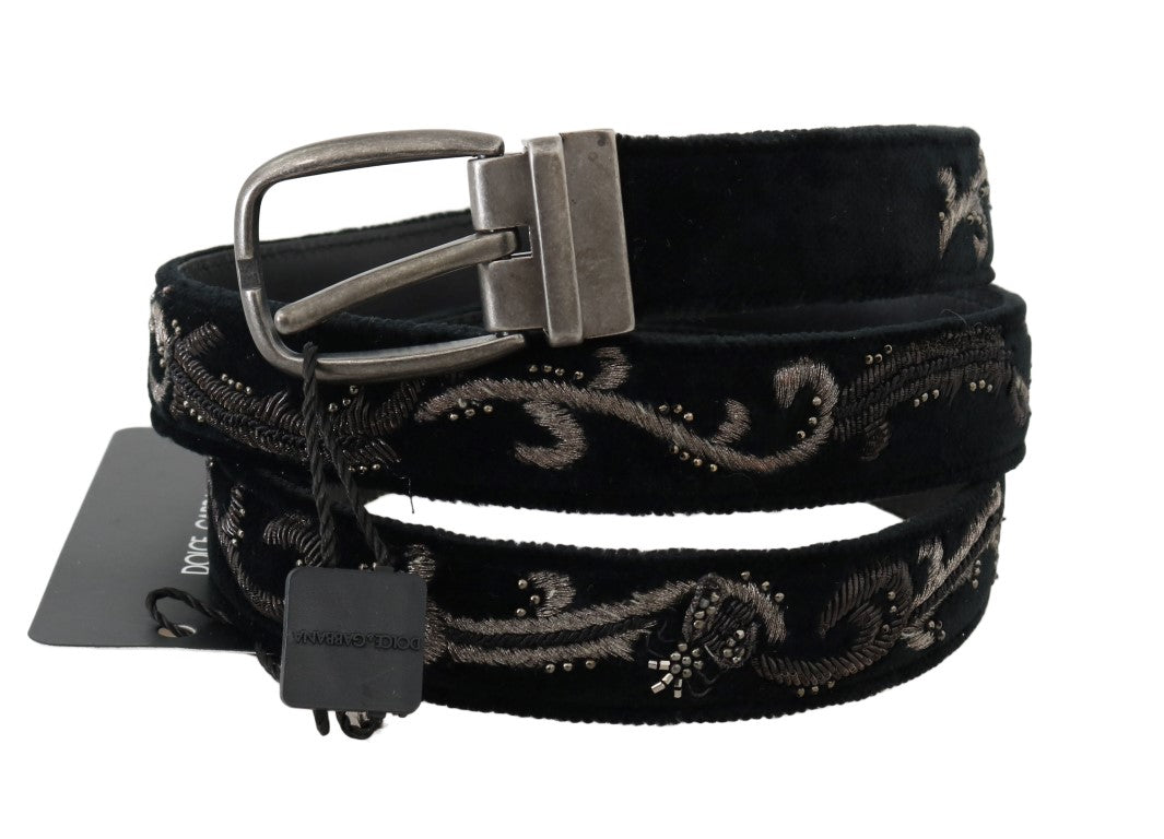 Dolce & Gabbana Black Cotton Royal Bee Embroidery Belt Dolce & Gabbana