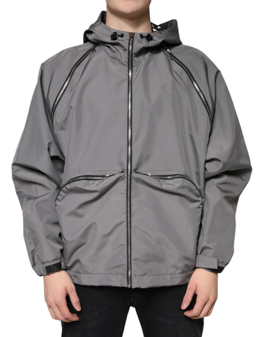 Dolce & Gabbana Gray Polyester Hooded Men Full Zip Jacket Dolce & Gabbana