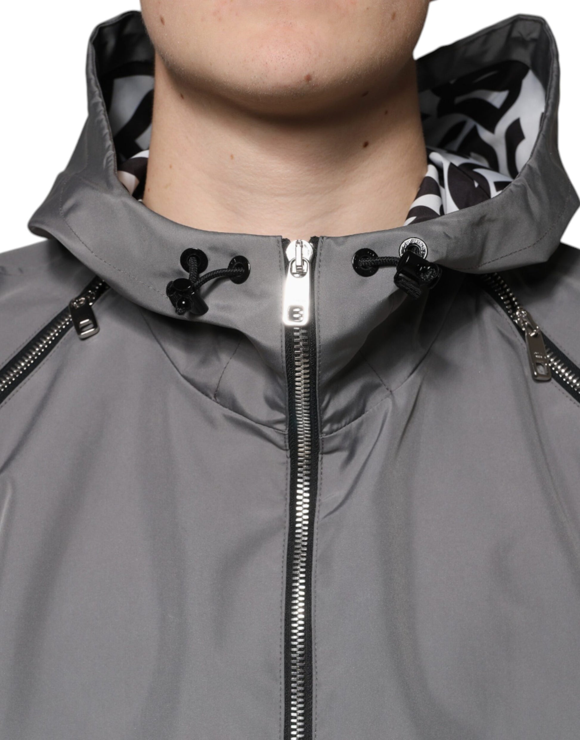 Dolce & Gabbana Gray Polyester Hooded Men Full Zip Jacket Dolce & Gabbana