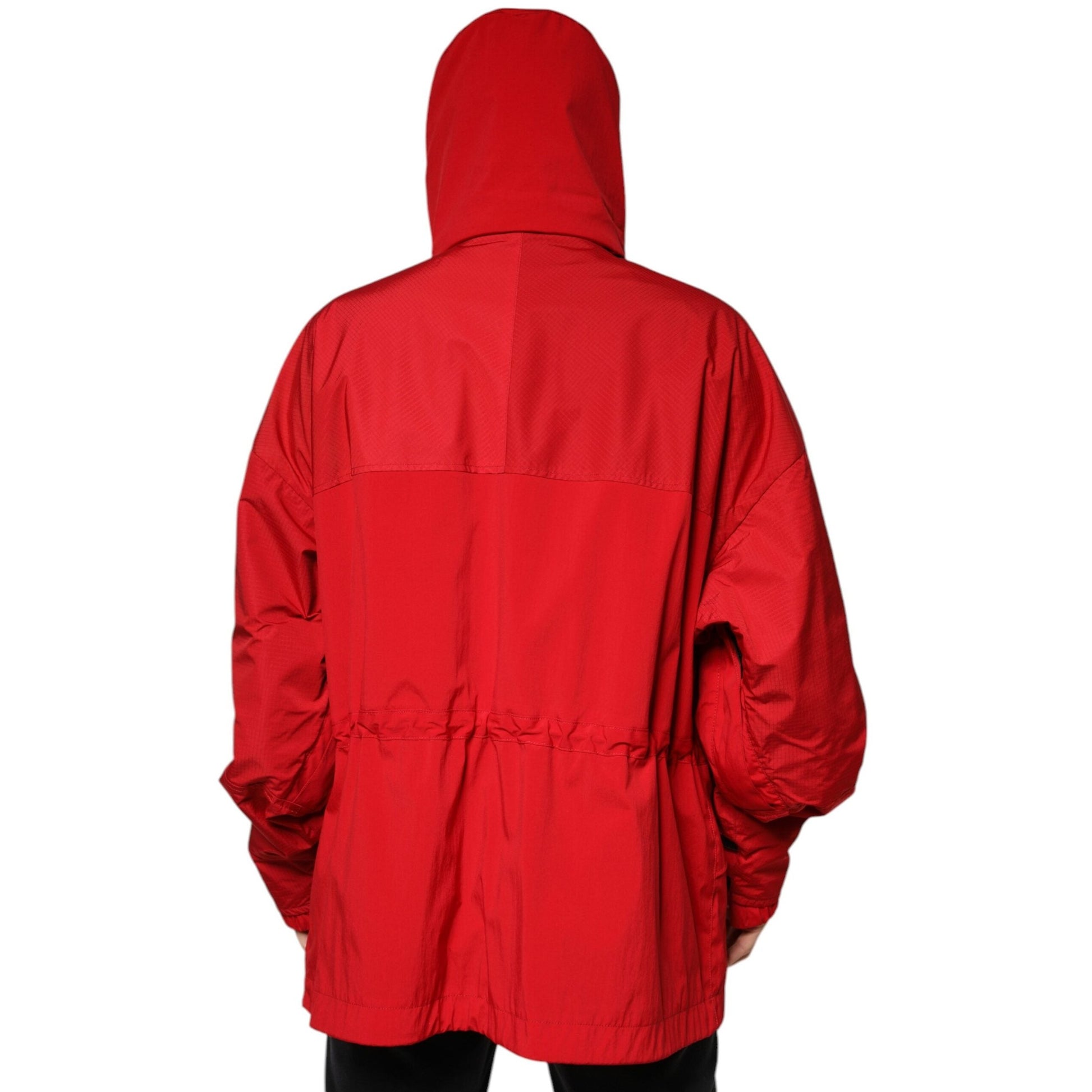 Dolce & Gabbana Red Nylon Hooded Men Full Zip Parka Jacket Dolce & Gabbana