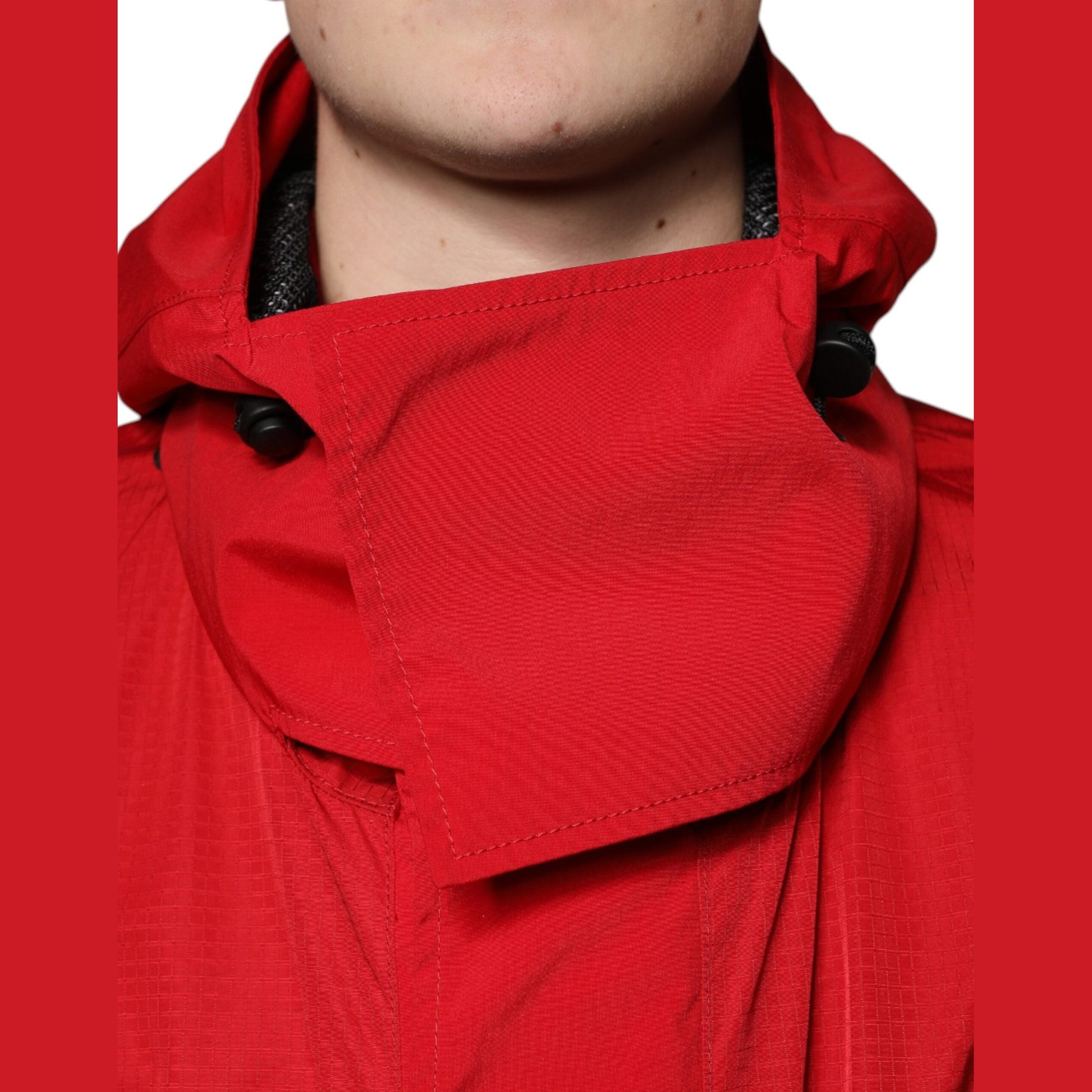 Dolce & Gabbana Red Nylon Hooded Men Full Zip Parka Jacket Dolce & Gabbana