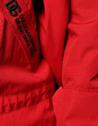Dolce & Gabbana Red Nylon Hooded Men Full Zip Parka Jacket