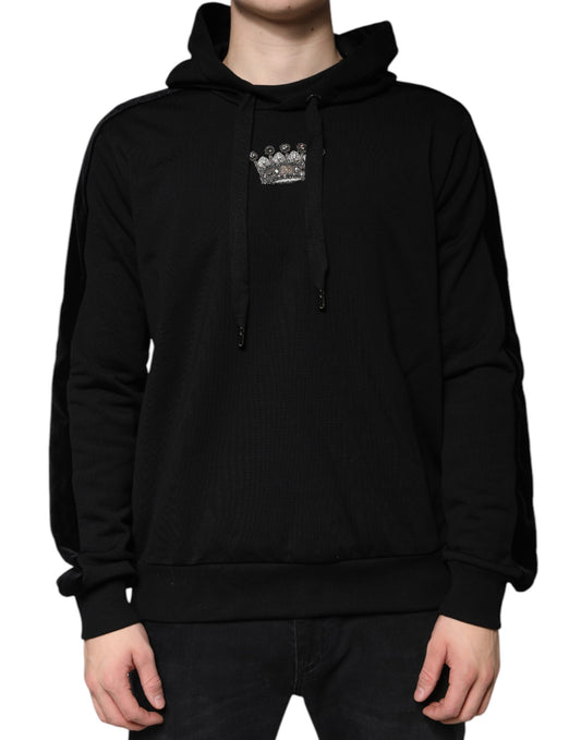 Dolce & Gabbana Black Crown Cotton Hooded Sweatshirt Sweater Dolce & Gabbana