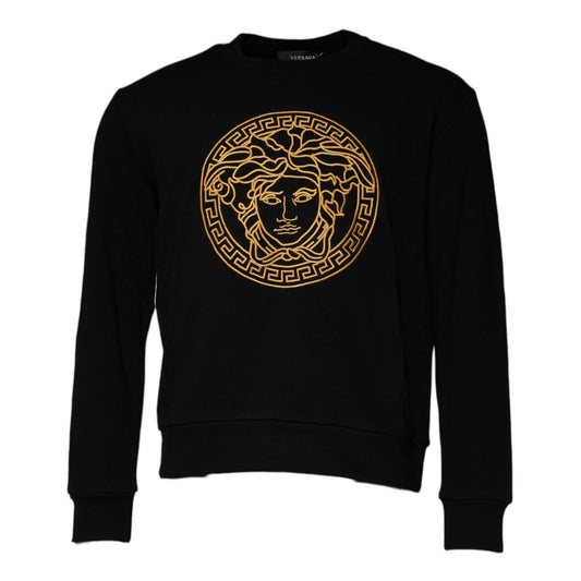 Versace Black Medusa Embroidery Crew Neck Pullover Sweater Versace