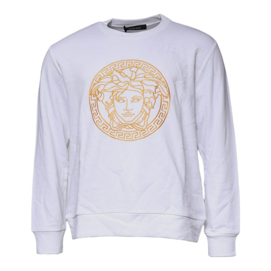 Versace White Medusa Embroidery Crew Neck Pullover Sweater Versace