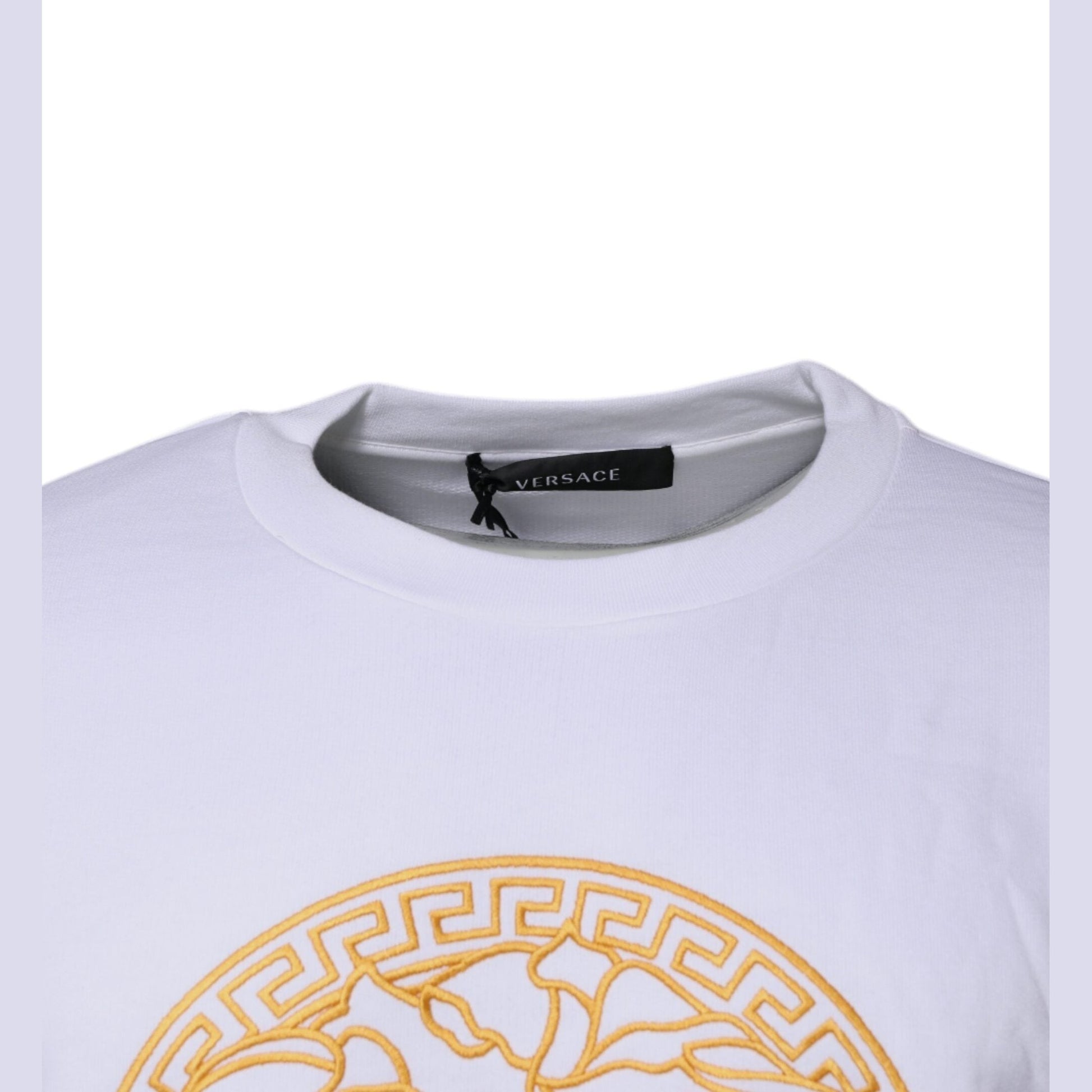Versace White Medusa Embroidery Crew Neck Pullover Sweater Versace