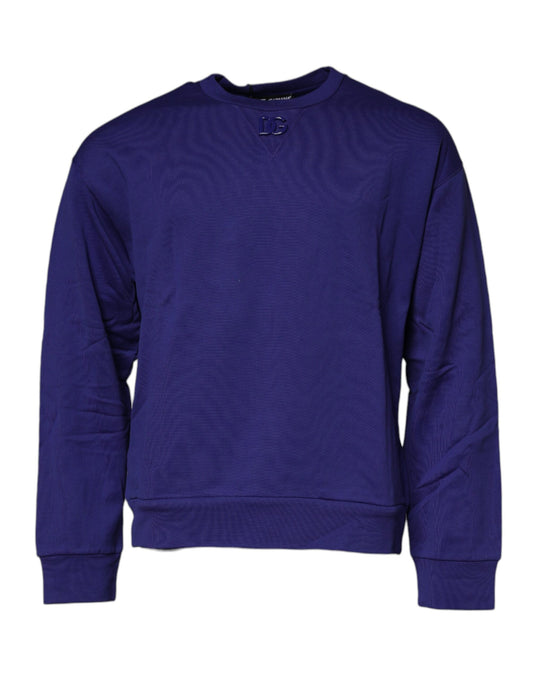 Dolce & Gabbana Blue Cotton Crew Neck Men Pullover Sweater Dolce & Gabbana