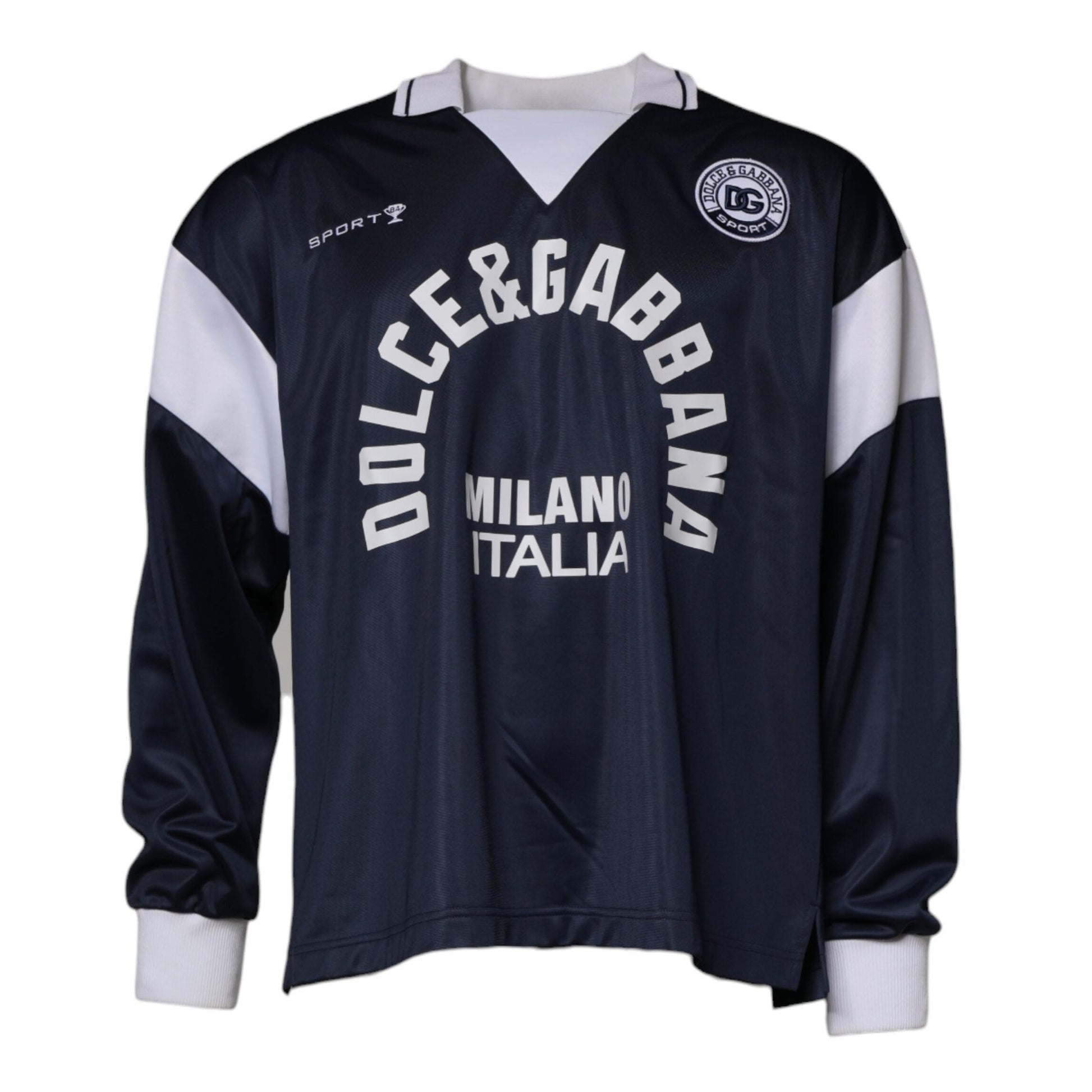 Dolce & Gabbana Blue Logo Jersey Collared Pullover Sweater Dolce & Gabbana