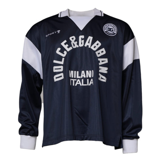Dolce & Gabbana Blue Logo Jersey Collared Pullover Sweater Dolce & Gabbana