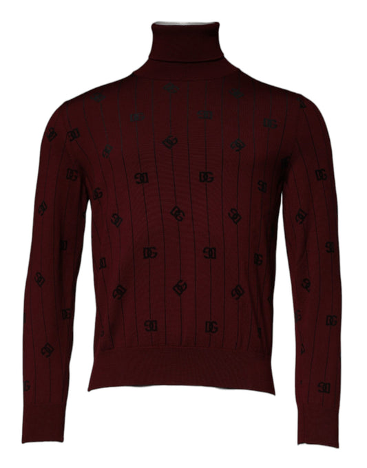 Dolce & Gabbana Maroon Monogram Turtleneck Pullover Sweater Dolce & Gabbana