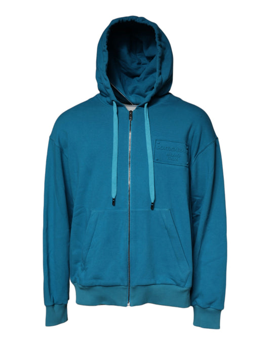 Dolce & Gabbana Blue Logo Cotton Hooded Sweatshirt Sweater Dolce & Gabbana
