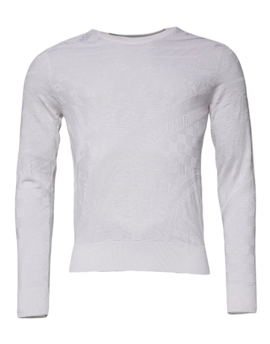 Dolce & Gabbana White Silk Crew Neck Men Pullover Sweater Dolce & Gabbana