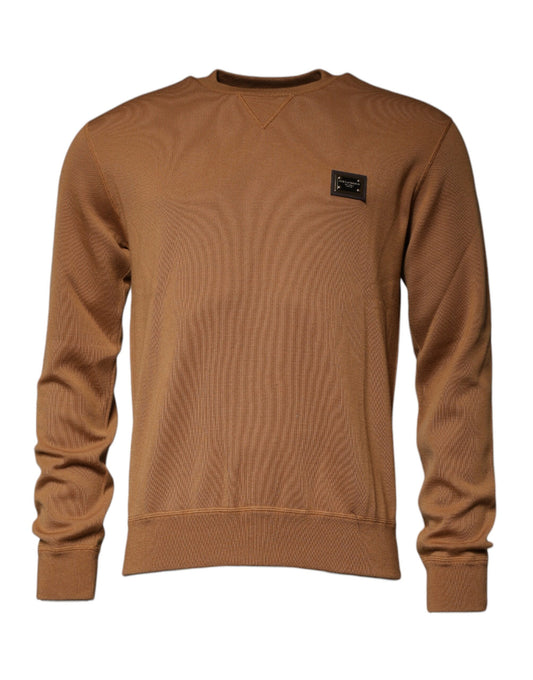 Dolce & Gabbana Brown Logo Plaque Crew Neck Pullover Sweater Dolce & Gabbana