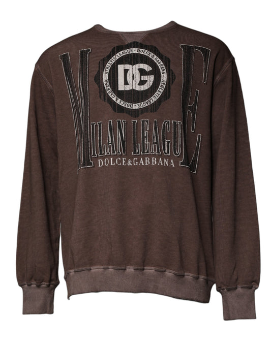 Dolce & Gabbana Brown Logo Print Crew Neck Pullover Sweater Dolce & Gabbana