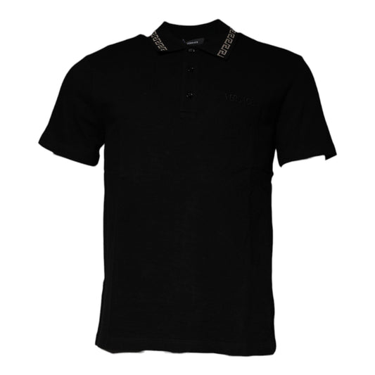Versace Black Viscose Collared Polo Short Sleeves T-shirt Versace