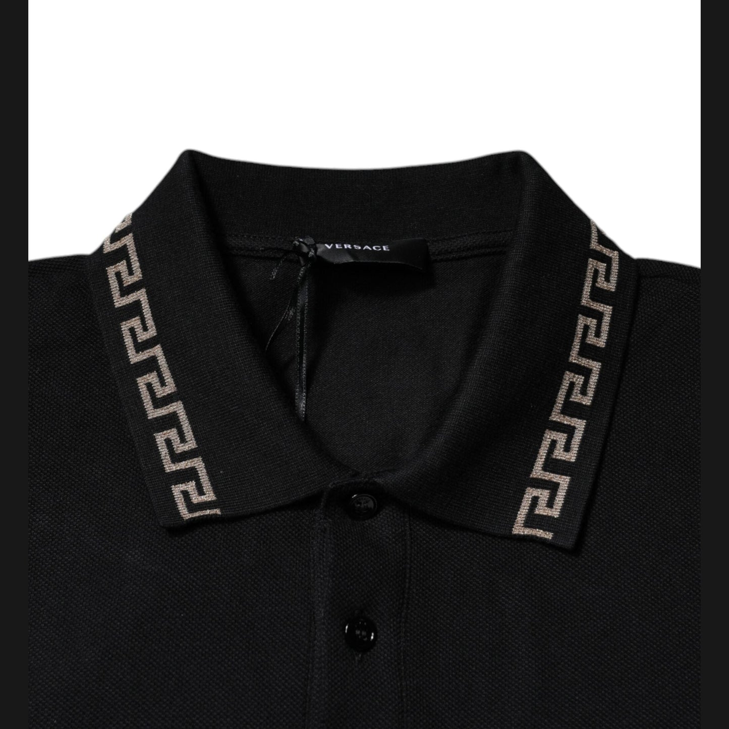Versace Black Viscose Collared Polo Short Sleeves T-shirt Versace