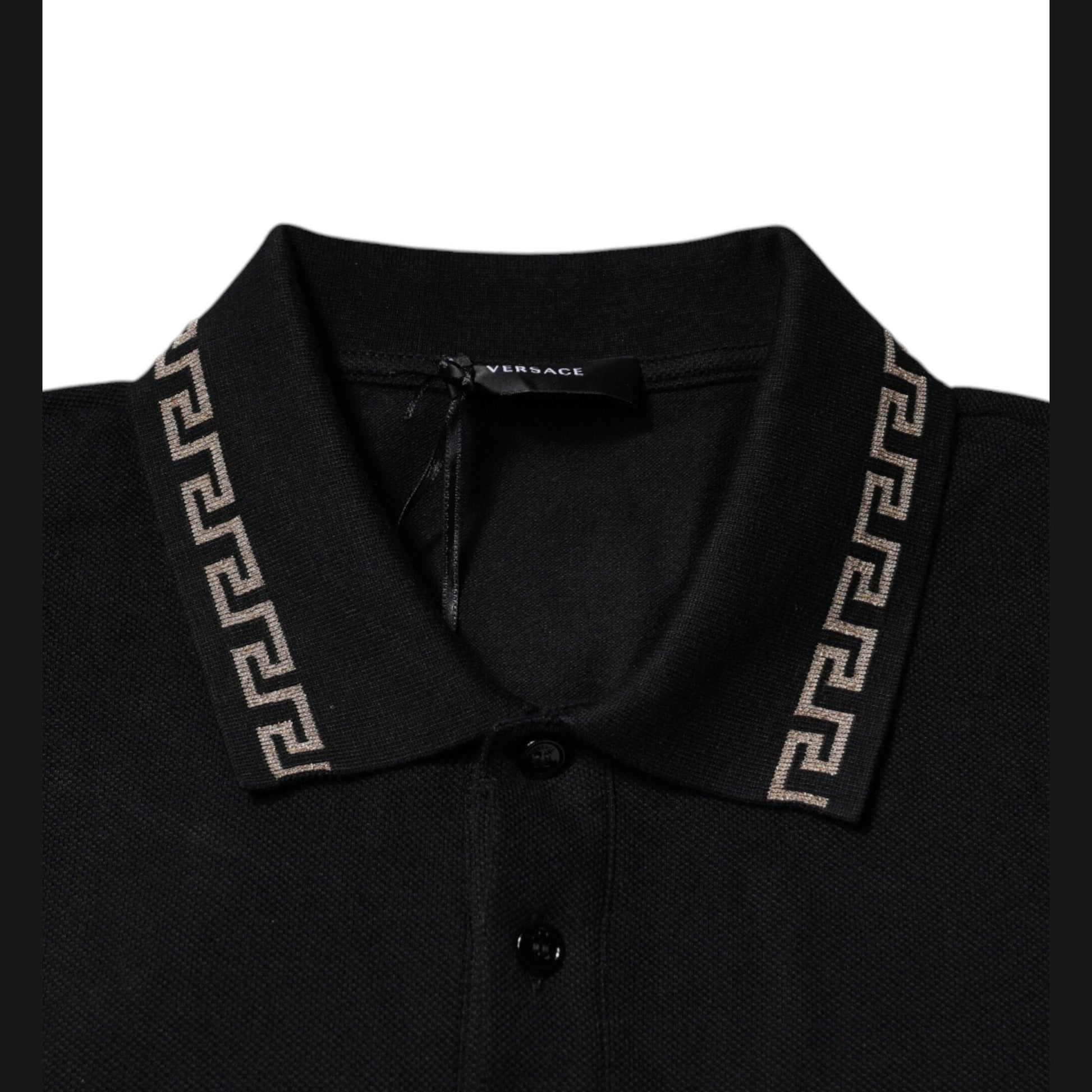 Versace Black Viscose Collared Polo Short Sleeves T-shirt Versace