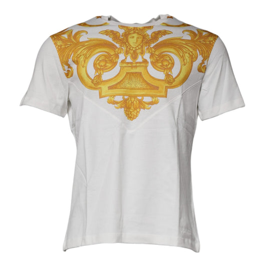Versace White Medusa Print Cotton Crew Neck T-shirt Versace