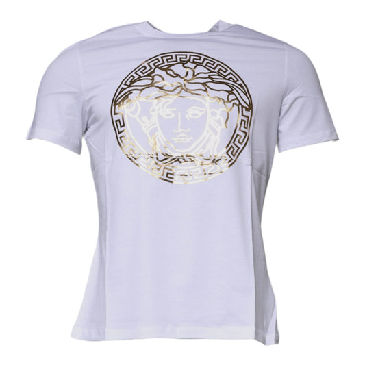 Versace White Medusa Print Cotton Crew Neck T-shirt Versace
