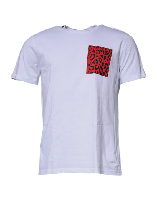 Dolce & Gabbana White Red Leopard Cotton Crew Neck T-shirt Dolce & Gabbana