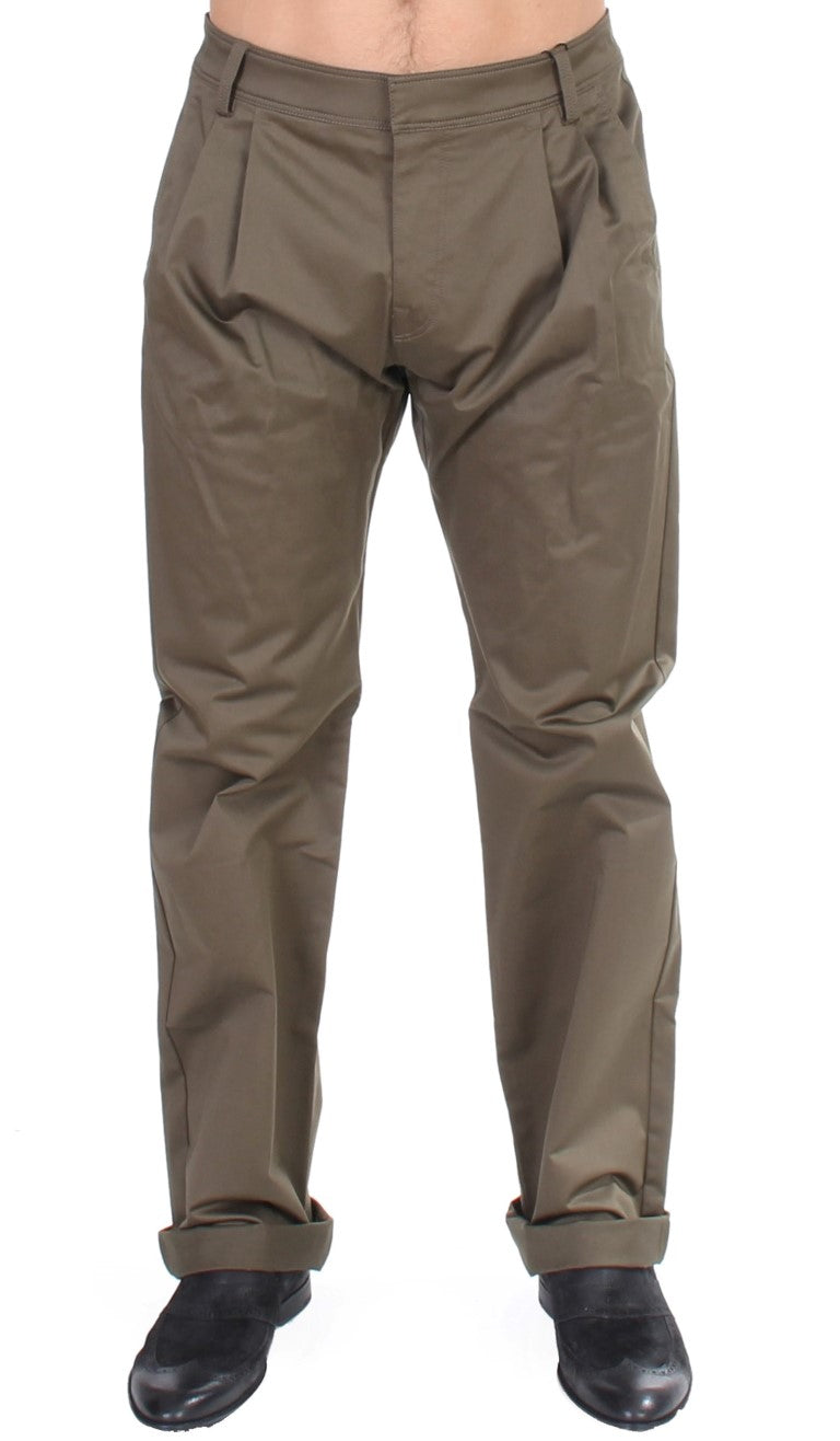GF Ferre Green Cotton Stretch Comfort Fit Pants GF Ferre