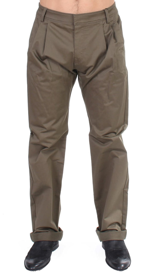 GF Ferre Green Cotton Stretch Comfort Fit Pants GF Ferre