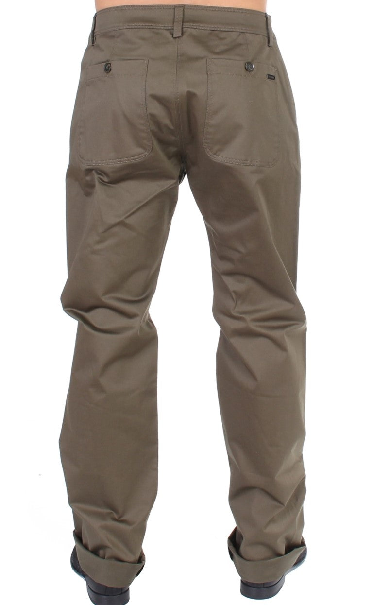 GF Ferre Green Cotton Stretch Comfort Fit Pants