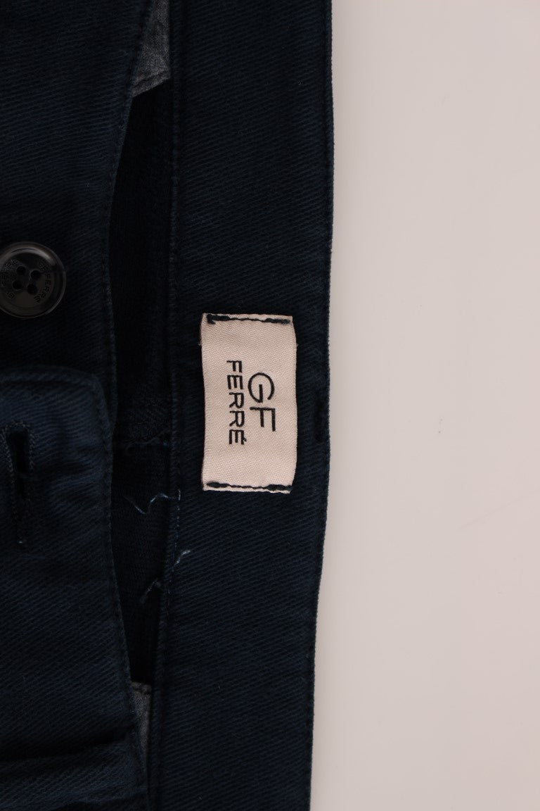 GF Ferre Blue Stretch Straight Fit Pants Chinos GF Ferre
