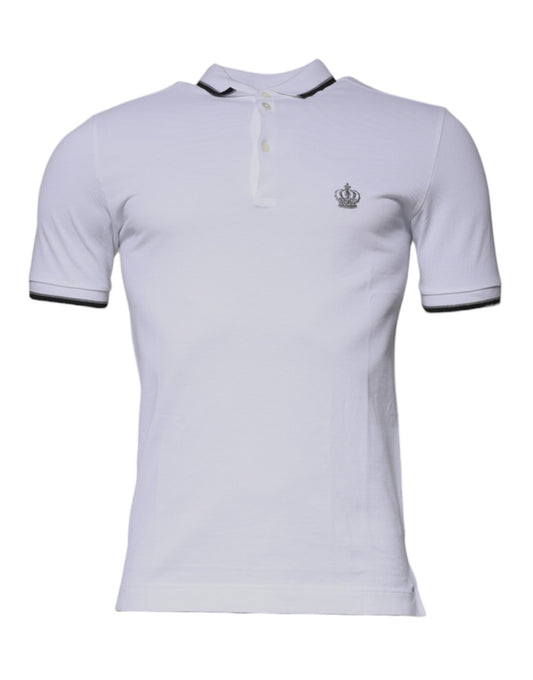 Dolce & Gabbana White Cotton Crown Collared Polo T-shirt Dolce & Gabbana