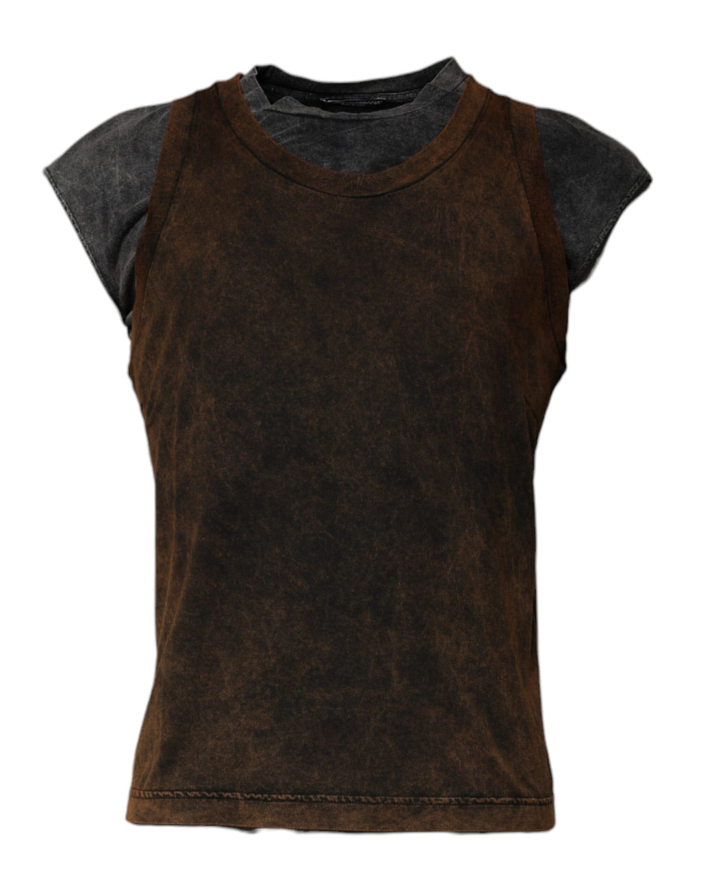 Dolce & Gabbana Brown Cotton Round Neck Sleeveless T-shirt - Eljoys Fashion 