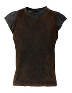 Dolce & Gabbana Brown Cotton Round Neck Sleeveless T-shirt - Eljoys Fashion 