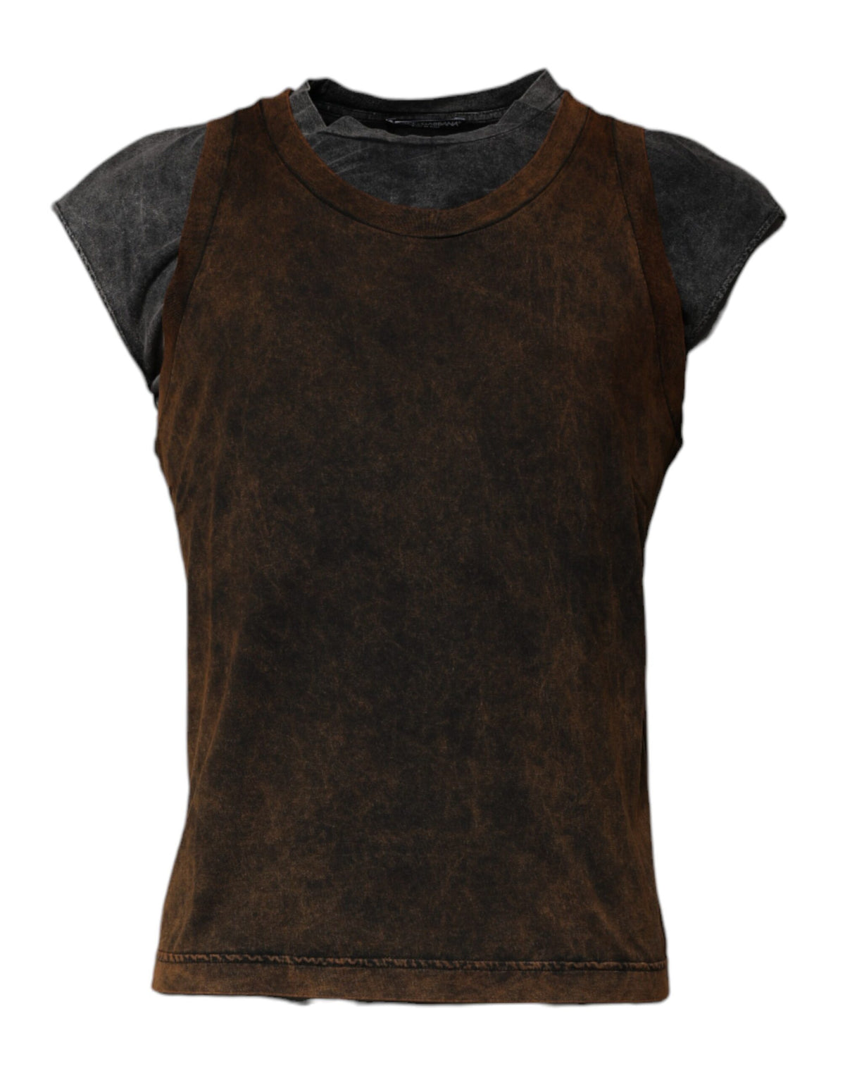 Dolce & Gabbana Brown Cotton Round Neck Sleeveless T-shirt - Eljoys Fashion 