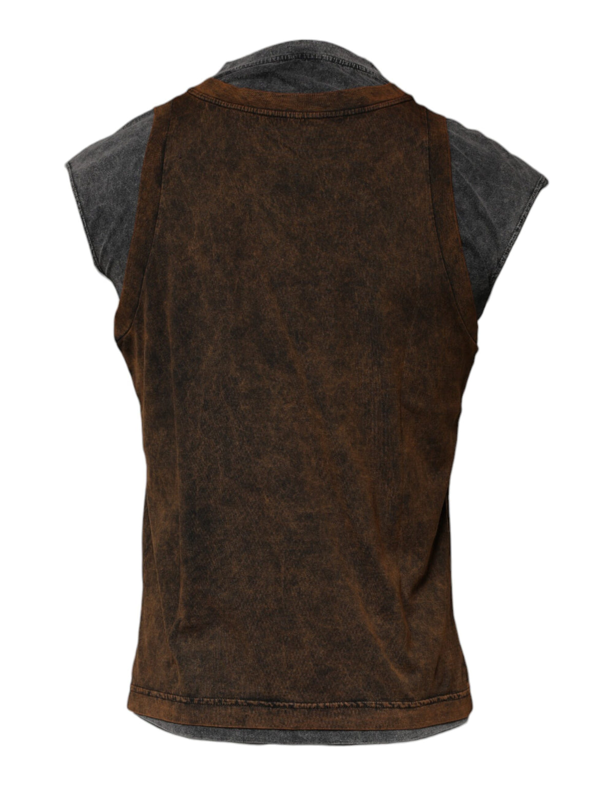 Dolce & Gabbana Brown Cotton Round Neck Sleeveless T-shirt - Eljoys Fashion 