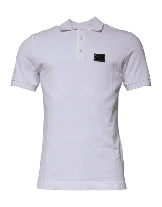Dolce & Gabbana White Cotton Logo Plaque Collared Polo T-shirt Dolce & Gabbana
