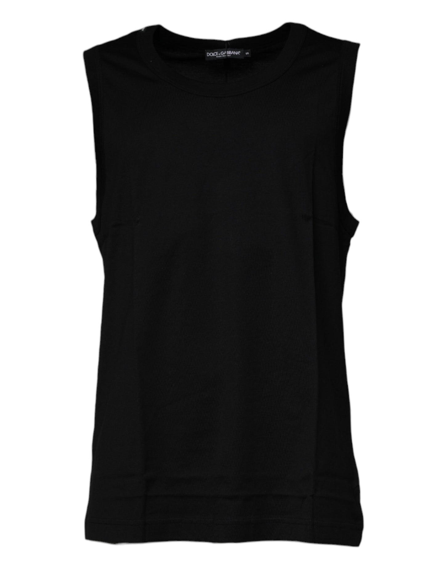Dolce & Gabbana Black Cotton Round Neck Sleeveless T-shirt Dolce & Gabbana