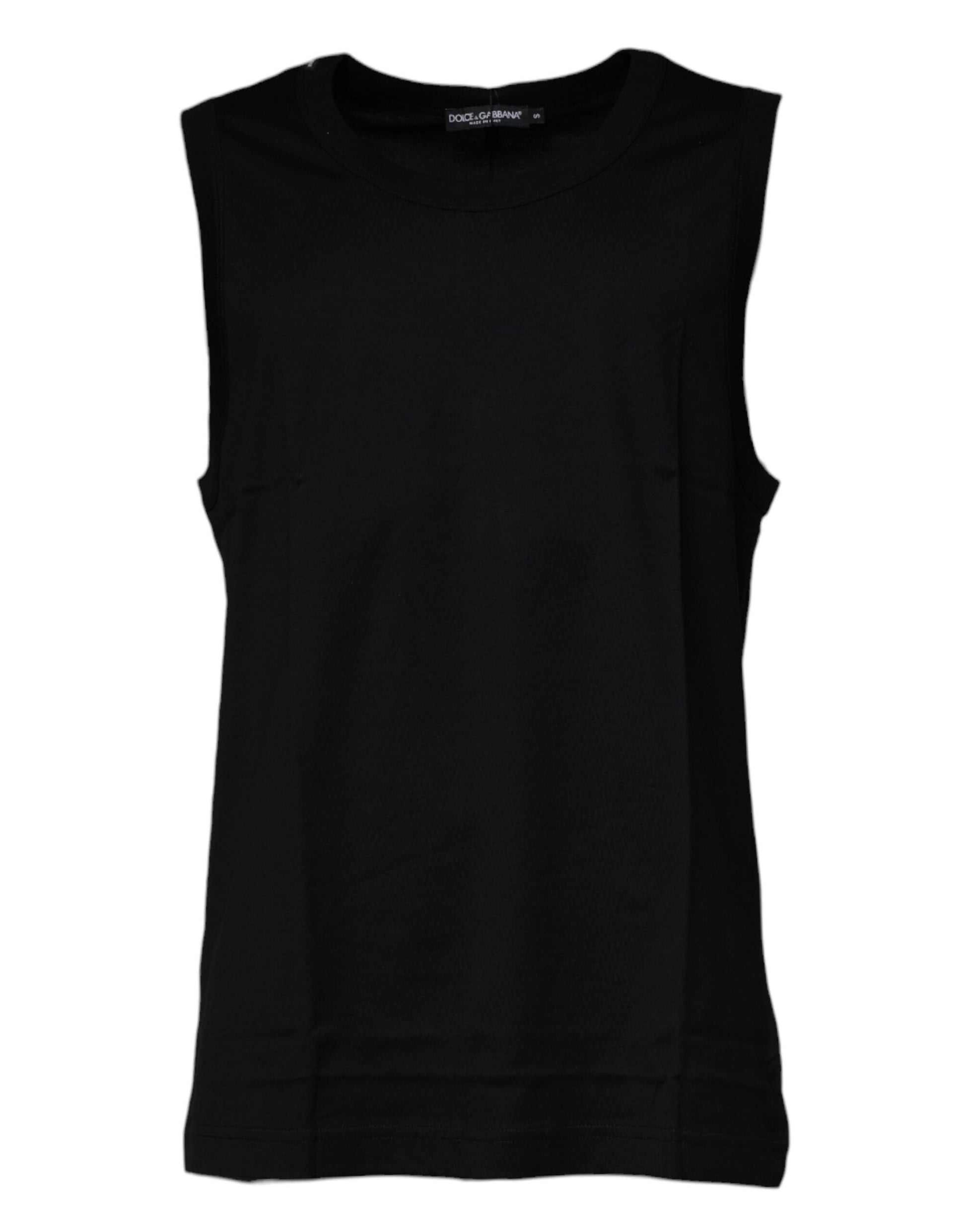Dolce & Gabbana Black Cotton Round Neck Sleeveless T-shirt Dolce & Gabbana