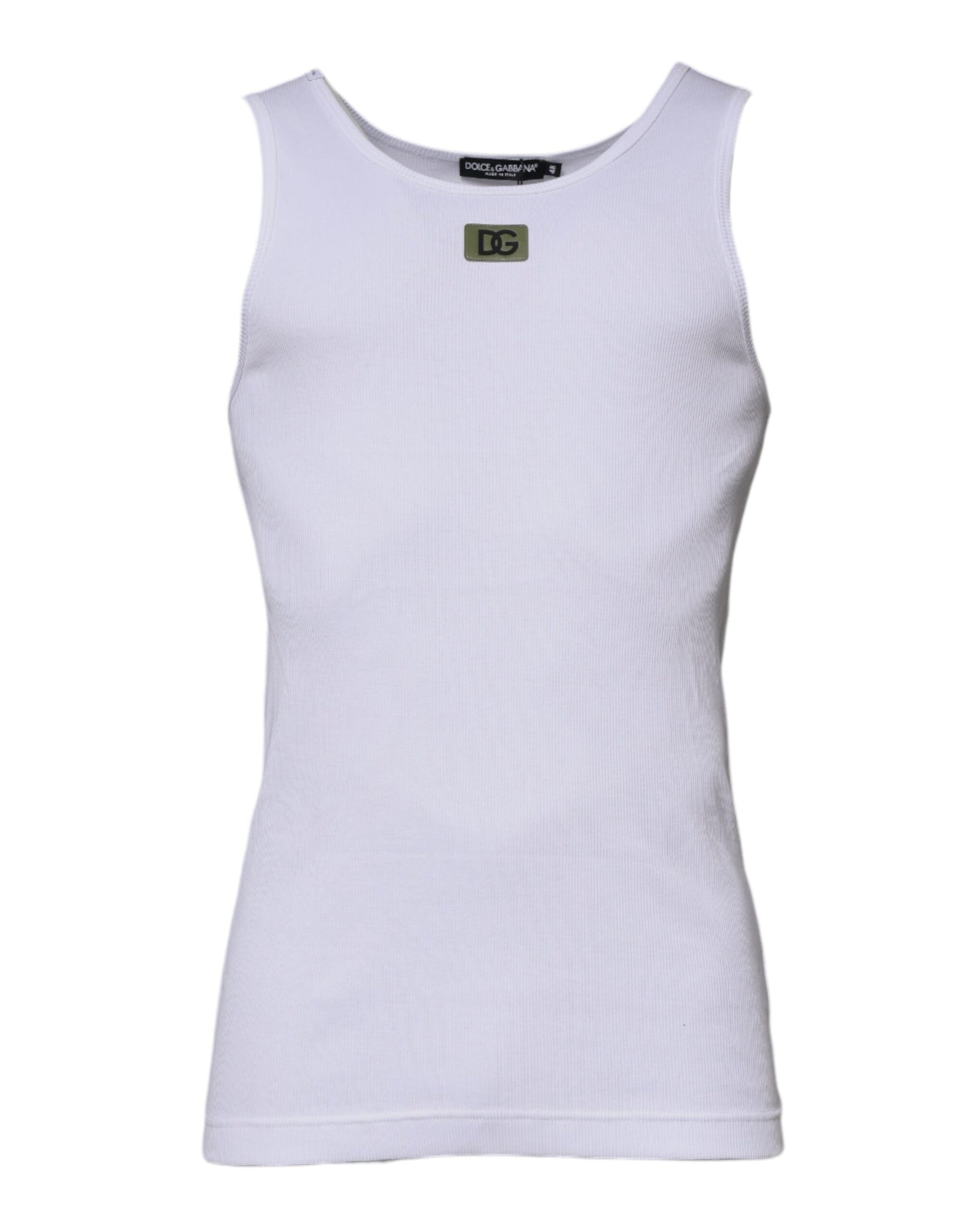 Dolce & Gabbana White Cotton Round Neck Sleeveless T-shirt Dolce & Gabbana