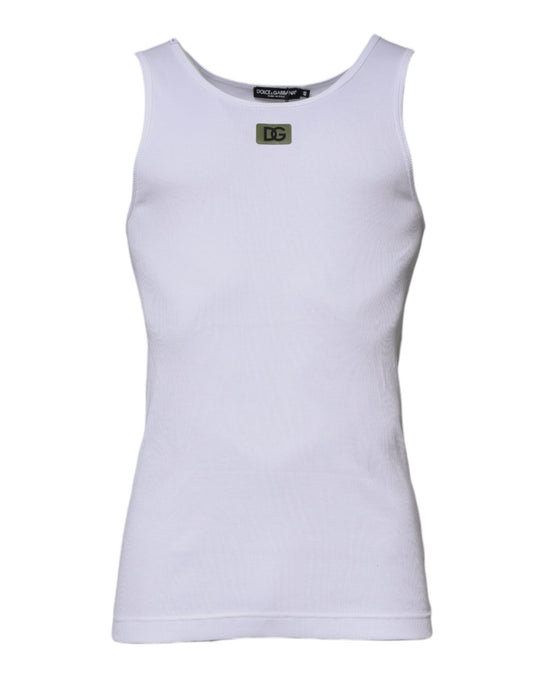 Dolce & Gabbana White Cotton Round Neck Sleeveless T-shirt Dolce & Gabbana
