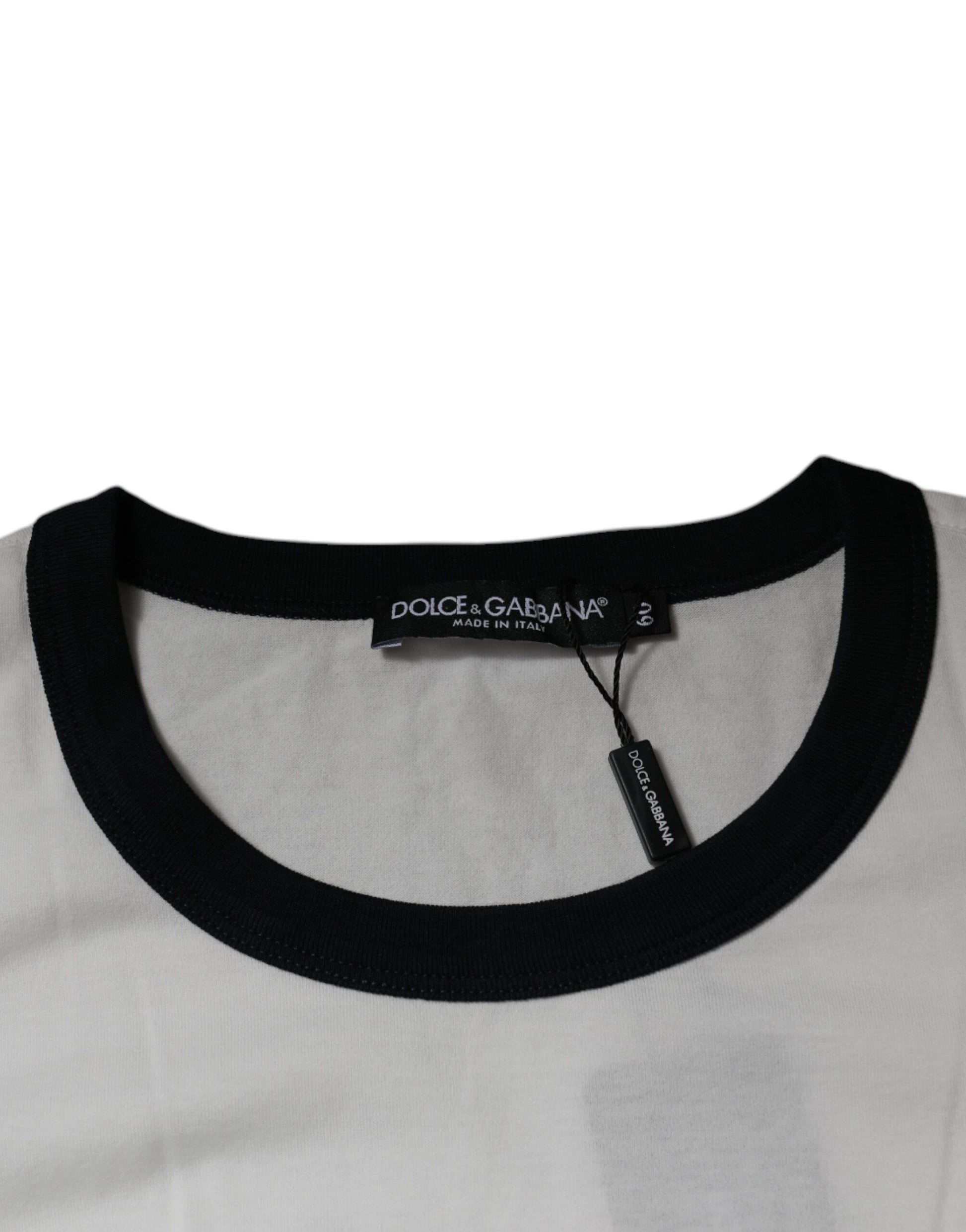 Dolce & Gabbana White Graphic Print Cotton Crew Neck T-shirt Dolce & Gabbana