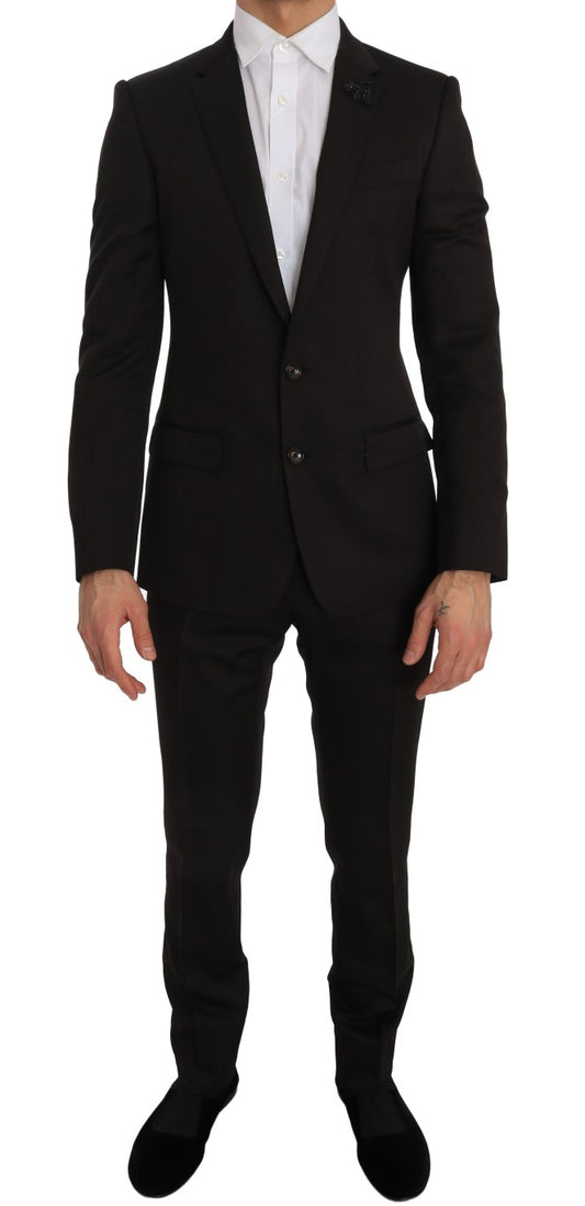 Dolce & Gabbana Brown Wool Crystal Bee Slim Fit MARTINI Dolce & Gabbana