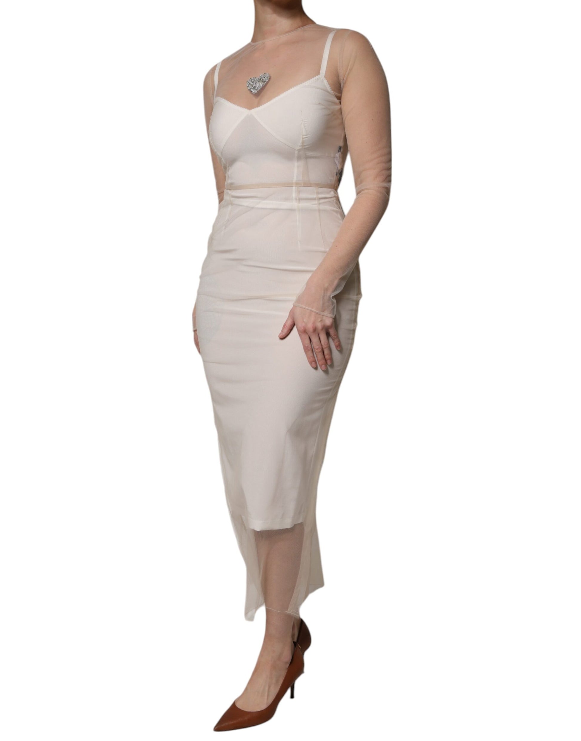 Dolce & Gabbana White Sheer Tulle Bustier Bodycon Midi Dress Dolce & Gabbana