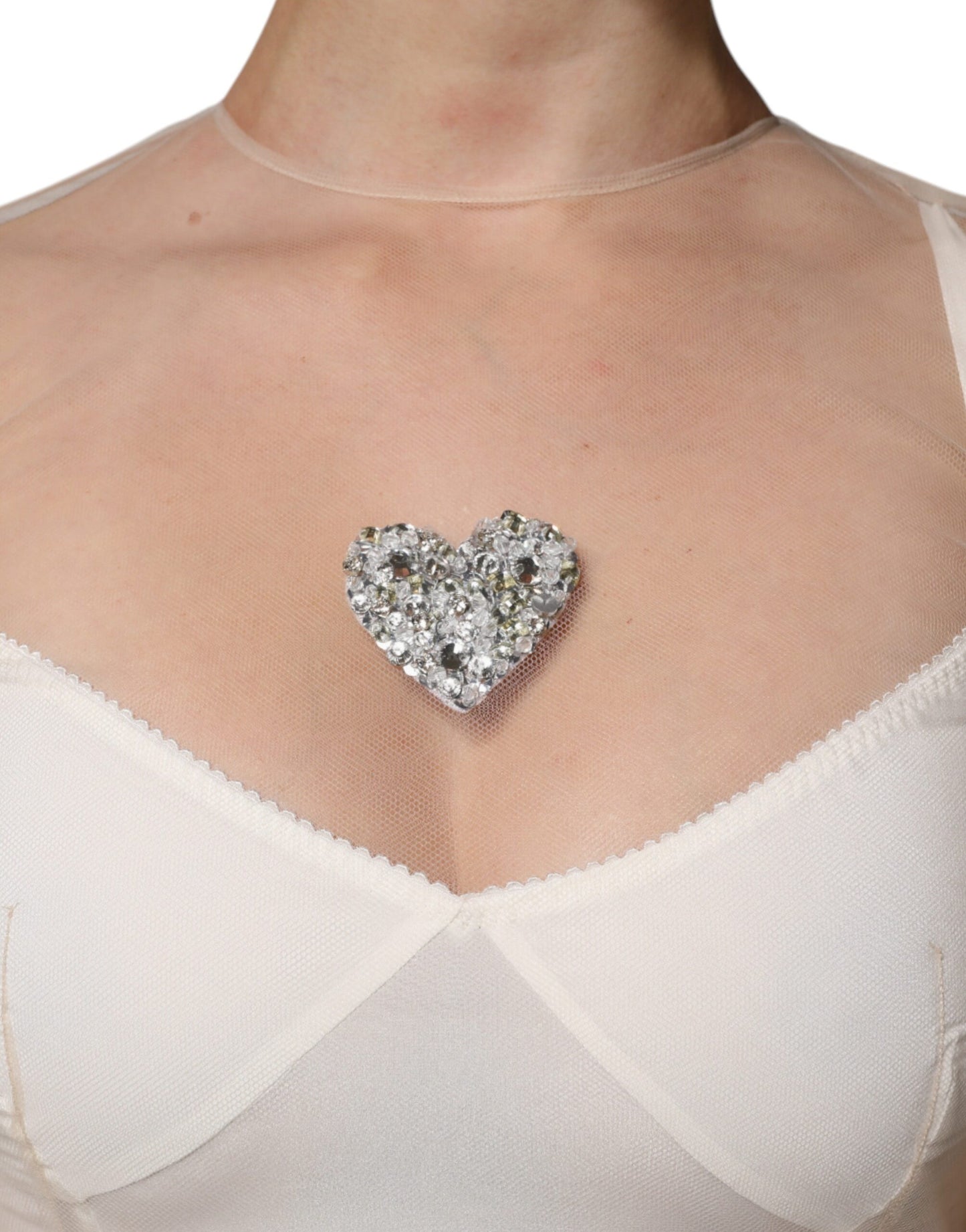 Dolce & Gabbana White Sheer Tulle Bustier Bodycon Midi Dress Dolce & Gabbana